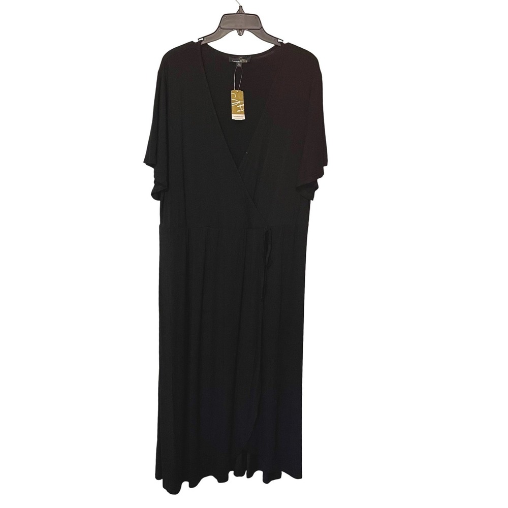 Suzanne Betro 2X Black Maxi Dress‎ Womens Plus Size Wrap Tie New With Tags